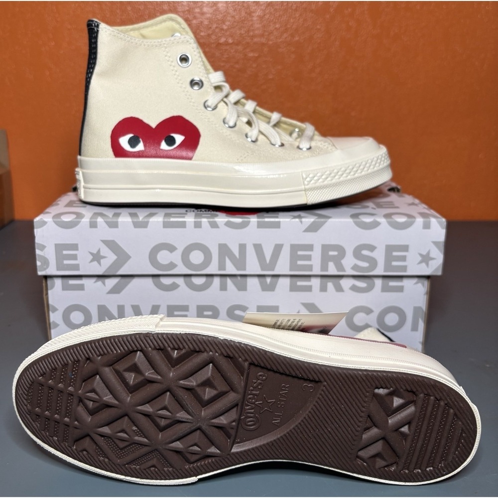 Converse Chuck 70 Hi Comme des Garcons Play Milk White Red Mens 3 Womens 5